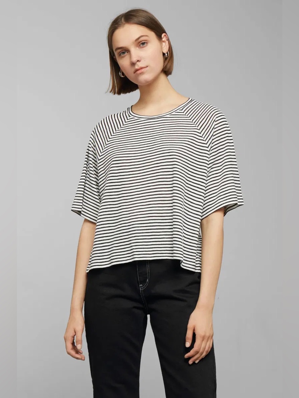 Weekday Striped Boxy Base Tee - Black & White Women’s Top Organic Cotton